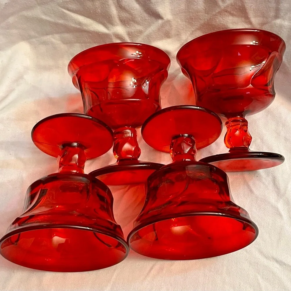 Fostoria Jamestown Ruby Red Sherbet Champagne Glasses Swirl Vintage Set of 4
